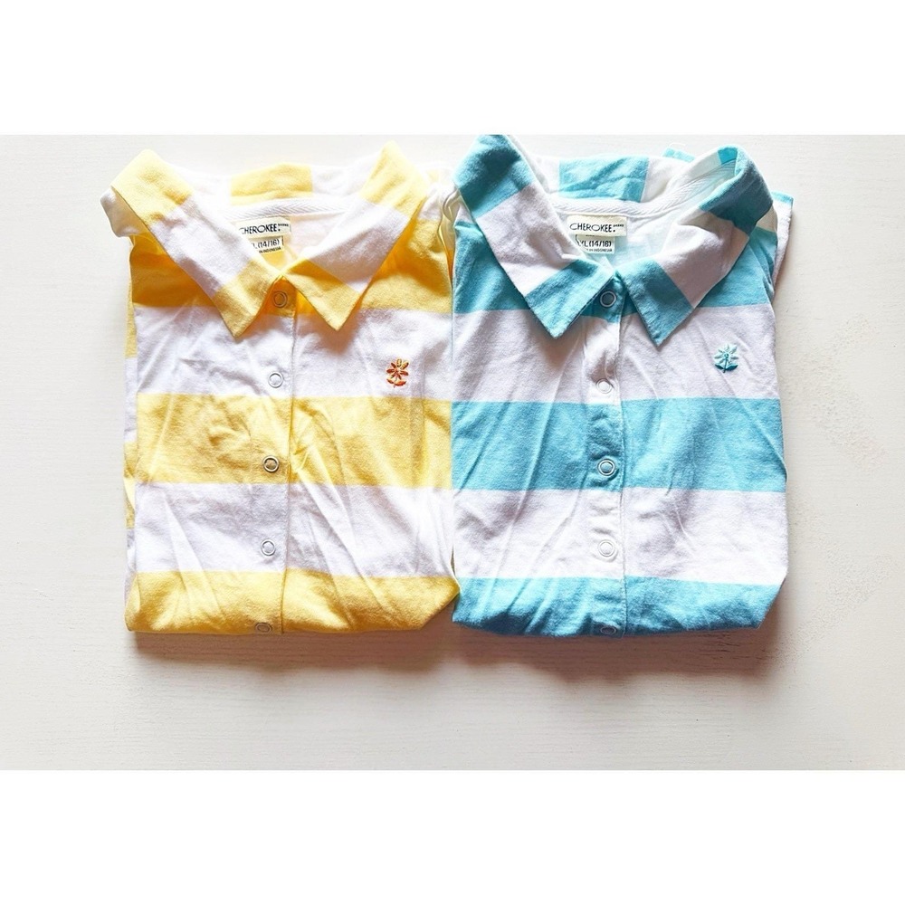 Cherokee Y2K Youth T-shirts Set Of 2. Size 14/16. Blue/White & Yellow/White